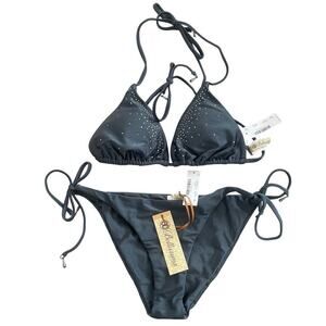 Bellissima SIZE LARGE blue Bikini Triangle Top & Toe Bottom NWT